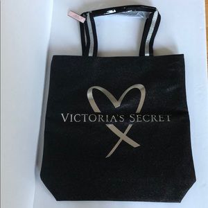 Victoria’s Secret Black Sparkly Tote Bag with Silver Heart